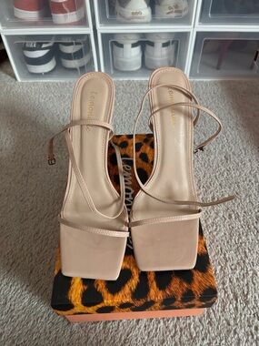 Lemonade Blush Nude Square-Toe Strappy Heeled Sandals
